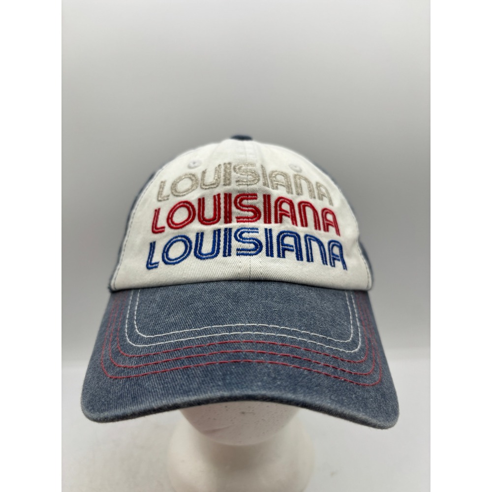 Home Free Louisiana Hat Cap Women's Denim Distressed Embroidered Triple Snapback
